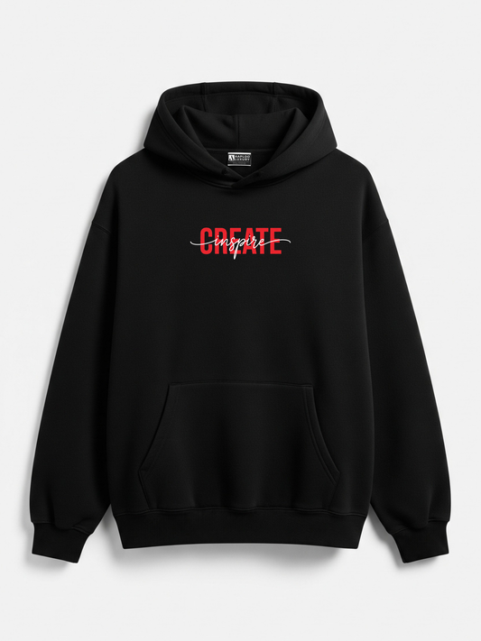 Create / Inspire Black Hoodie – 350 GSM Premium Women's Cotton | Oversized Fit