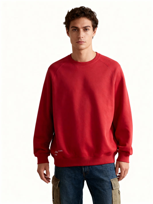 Man wearing a red sweatshirt on a white background