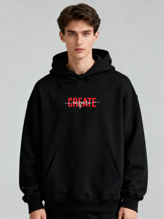 Create / Inspire Black Hoodie – 350 GSM Premium Cotton | Oversized Fit