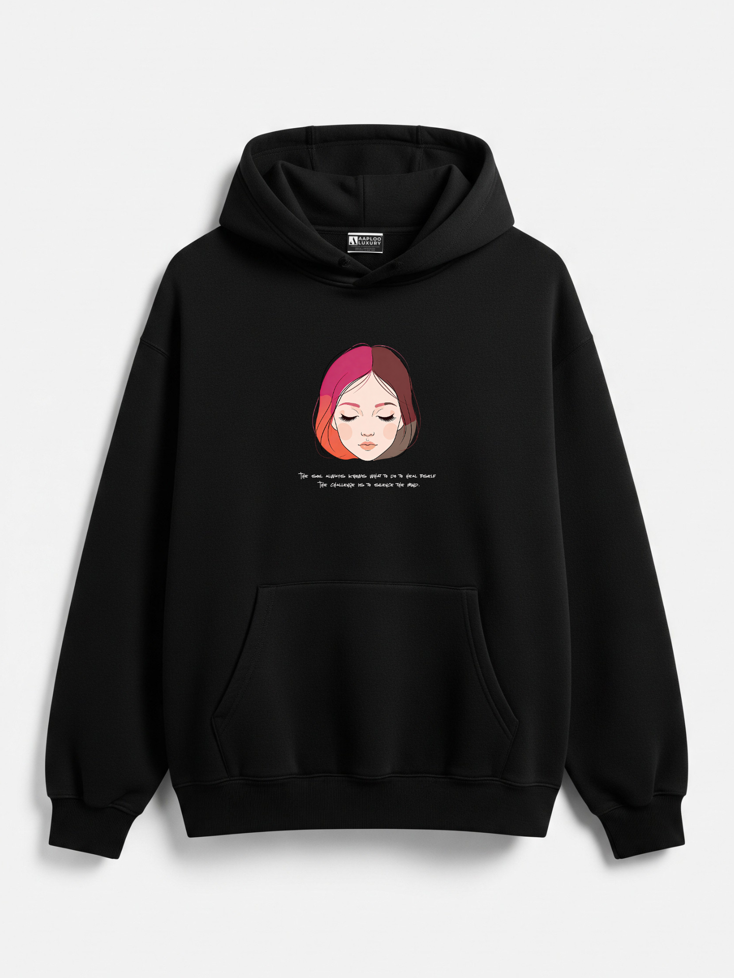Minimal Girl Art Hoodie – 400 GSM Black | Aaploo Luxury
