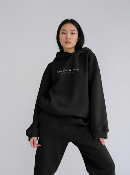She Blooms in Chaos Hoodie – Black | Aaploo Luxury