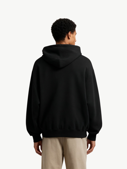 Glitchy Skull Hoodie – Jet Black / Neon Blue