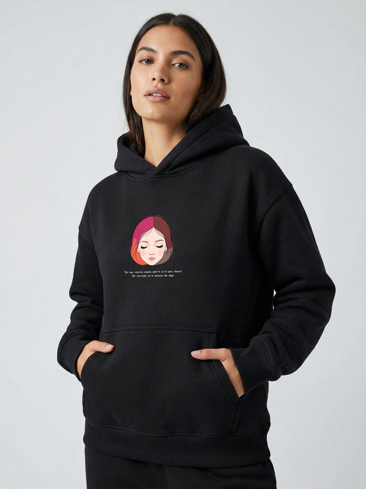 Minimal Girl Art Hoodie – 400 GSM Black | Aaploo Luxury