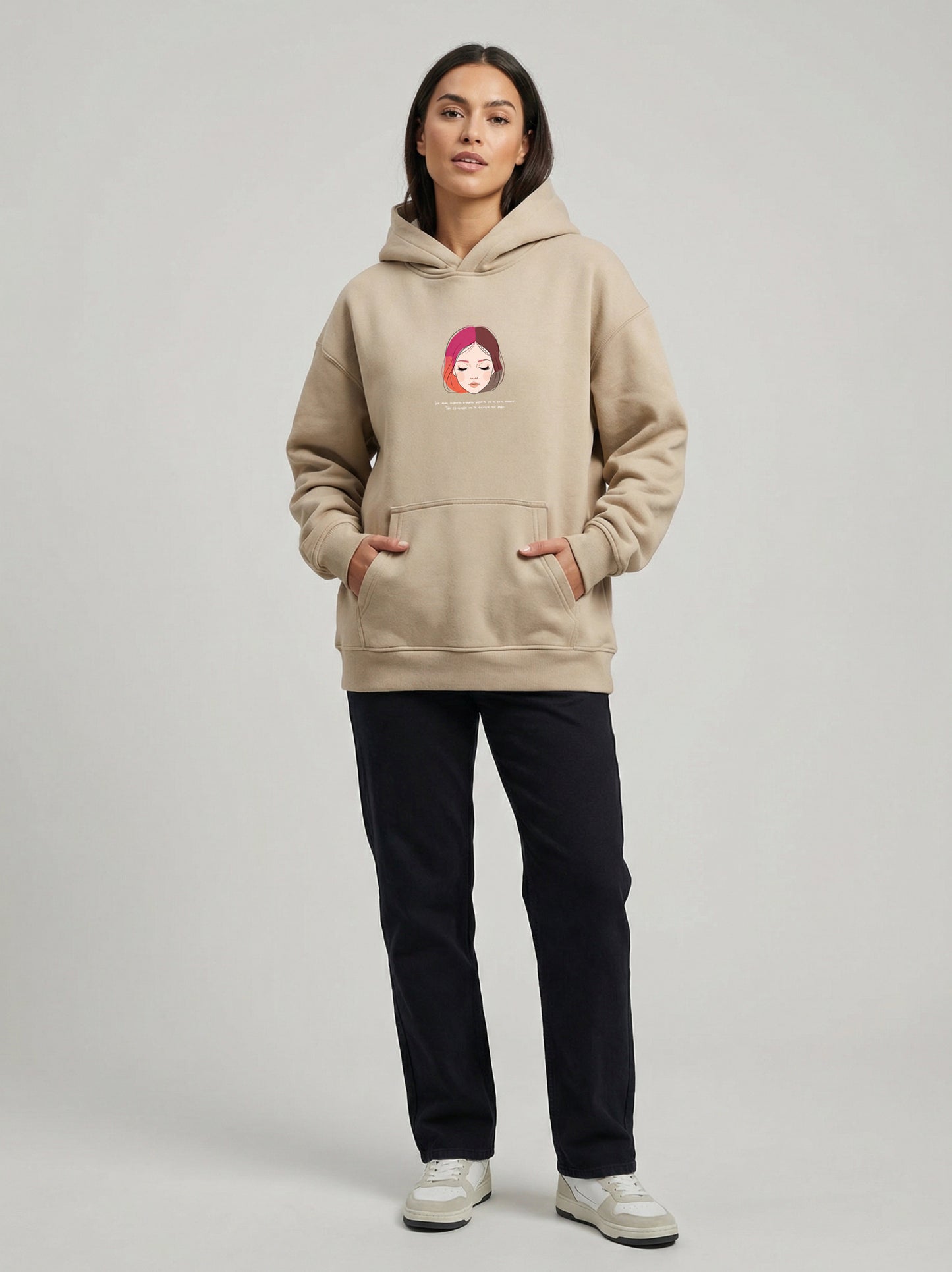 Minimal Girl Art Hoodie – 400 GSM Black | Aaploo Luxury