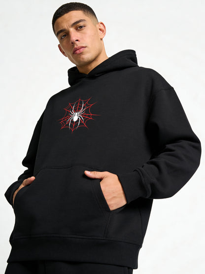 Spider Web Graphic Hoodie – 400 GSM Black | Aaploo Luxury