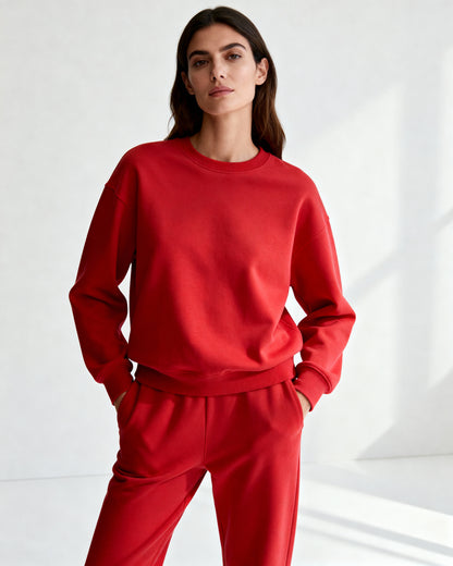 Red 300 GSM Women’s Relaxed Fit Sweatshirt – Aaploo Luxury