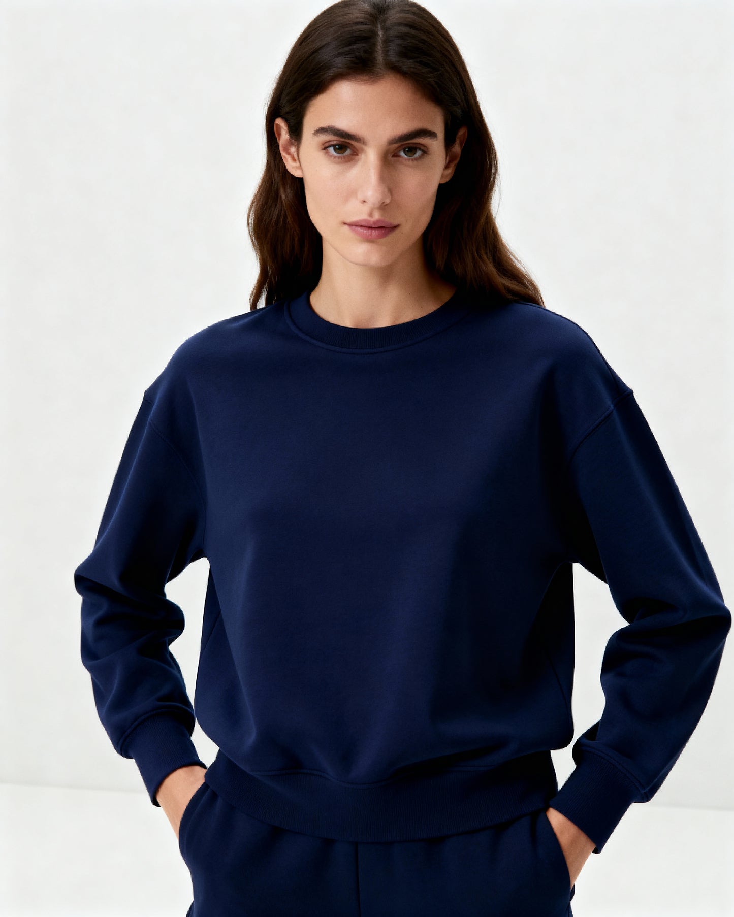 Navy Blue 300 GSM Women’s Relaxed Fit Sweatshirt – Aaploo Luxury