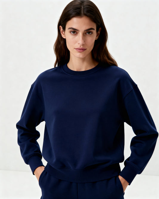 Navy Blue 300 GSM Women’s Relaxed Fit Sweatshirt – Aaploo Luxury