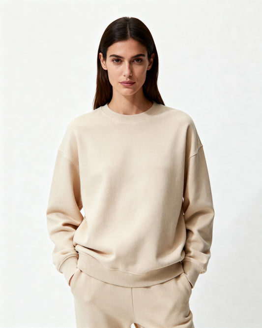 Beige 300 GSM Women’s Relaxed Fit Sweatshirt – Aaploo Luxury