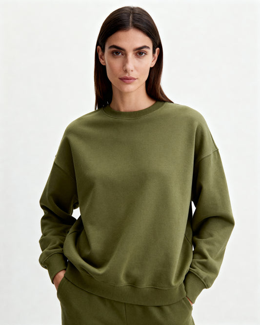 Olive Green 300 GSM Women’s Relaxed Fit Sweatshirt – Aaploo Luxury