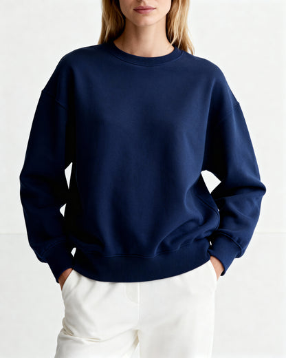 Navy Blue 300 GSM Women’s Relaxed Fit Sweatshirt – Aaploo Luxury