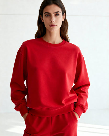 Red 300 GSM Women’s Relaxed Fit Sweatshirt – Aaploo Luxury