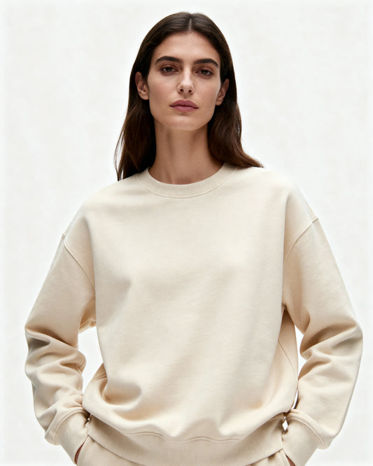 Beige 300 GSM Women’s Relaxed Fit Sweatshirt – Aaploo Luxury