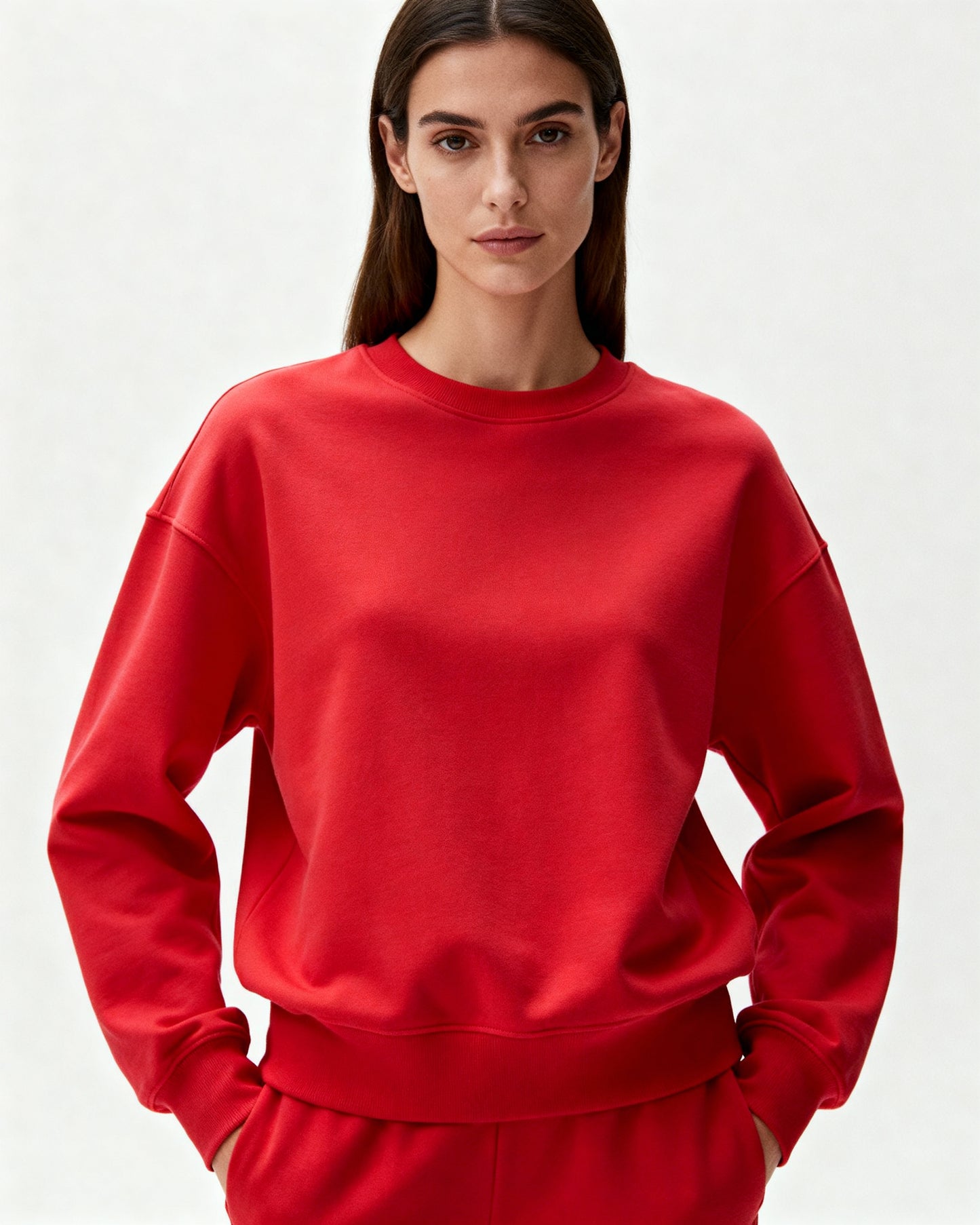 Red 300 GSM Women’s Relaxed Fit Sweatshirt – Aaploo Luxury