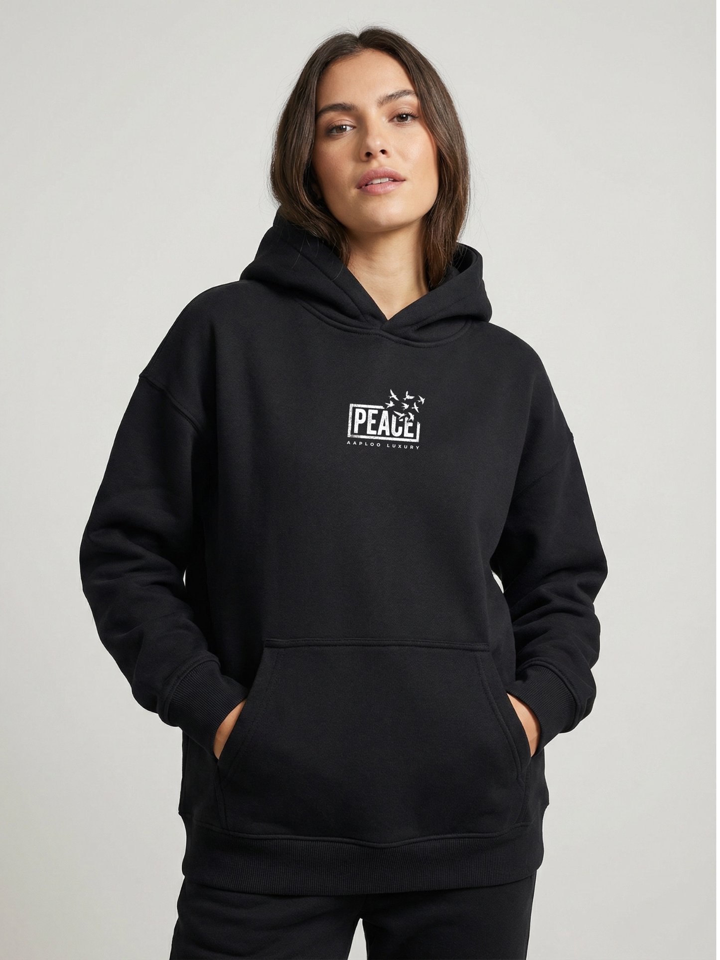 Peace Minimal Hoodie – 400 GSM Black | Aaploo Luxury