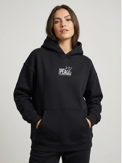 Peace Minimal Hoodie – 400 GSM Black | Aaploo Luxury
