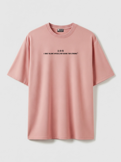 Pink t-shirt with text on a white background